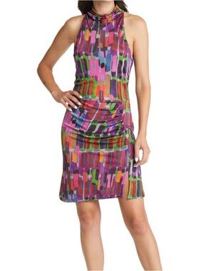 & Other Stories Festival Abstract Print Colorful Cowl Neck Mini Dress Small